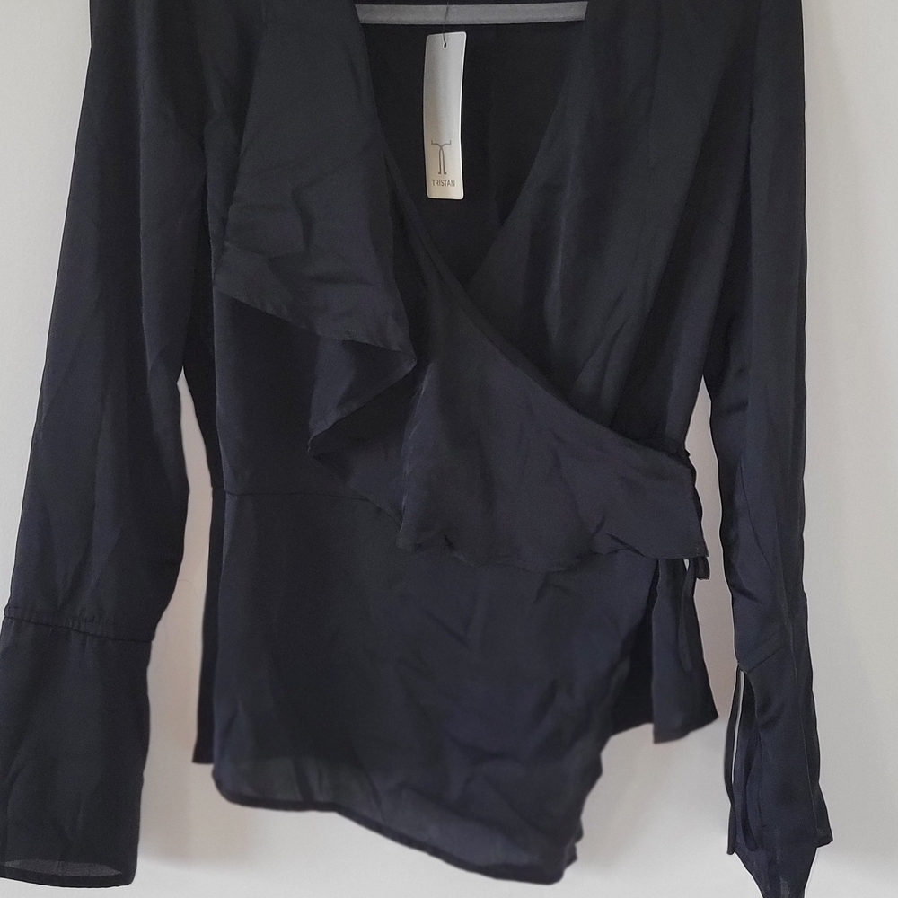 Tristan Black Ruffle Wrap Blouse